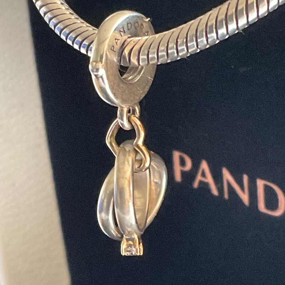 Pandora two tone double rings charm 14k gold and diamond - Picture 2 of 13